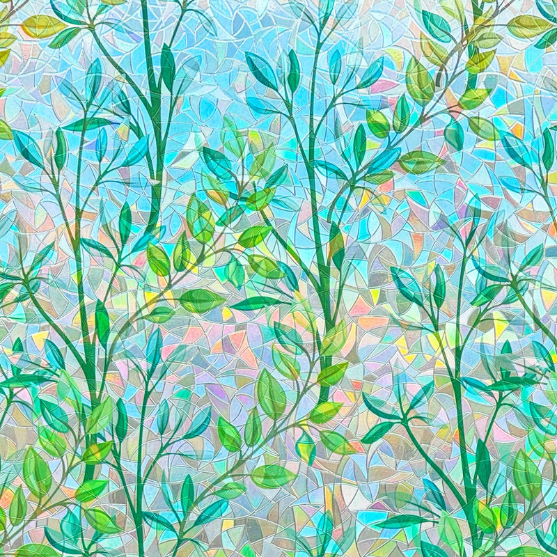 3D Stained Glass Privacy Window Film Rainbow Green Leaves Glass Door Film Static Cling Window Cling Covering Tint Anti UV Heat Control for Home and Office17.5 inches by 78.7 inches