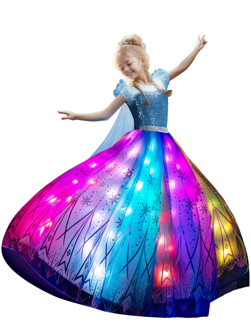 UPORPOR RGB LED Light Up Princess Dress Interactive Girls Princess Costume Halloween Dress Up Clothes Syncs with Music App Remote Control for Birthday Party Christmas School Activities Purple