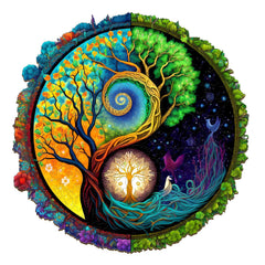 Wooden Puzzles for Adults - Unique Shaped Wooden Jigsaw Puzzles Adult Puzzles Christmas Creative Gifts for Adults Kids Yinyang Tree of Life Wooden Puzzle 13.8 * 13.8in 300pcs