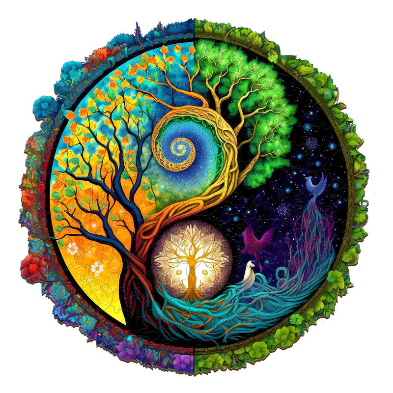 Wooden Puzzles for Adults - Unique Shaped Wooden Jigsaw Puzzles Adult Puzzles Christmas Creative Gifts for Adults Kids Yinyang Tree of Life Wooden Puzzle 13.8 * 13.8in 300pcs