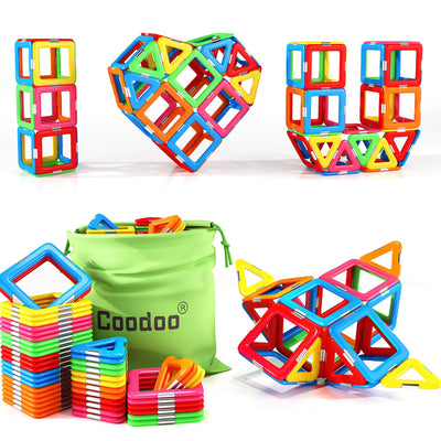 Coodoo Upgraded Magnetic Blocks Tough Tiles STEM Toys for 3+ Year Old Boys and Girls Learning by Playing Games for Toddlers Kids Compatible with Major Brands Building Blocks - Starter Set