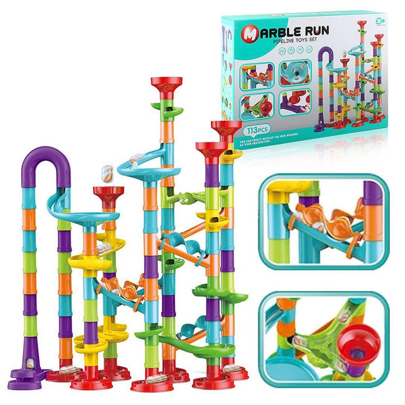 113 Pcs Marble Run for KidsMarble Run Compact Set STEM Learning Toy Construction Building Blocks Toys STEM Marble Runs for Kids 4-8
