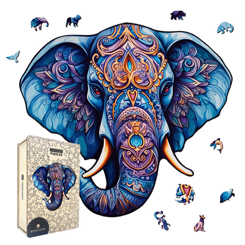 Wooden Puzzles for Adults Elephant Wooden Jigsaw Puzzle Unique Animal Shaped Puzzles Premium Box Wood Cut Puzzles for Teens Best Family Ideas (M-7.1 * 7.5in-84pcs)
