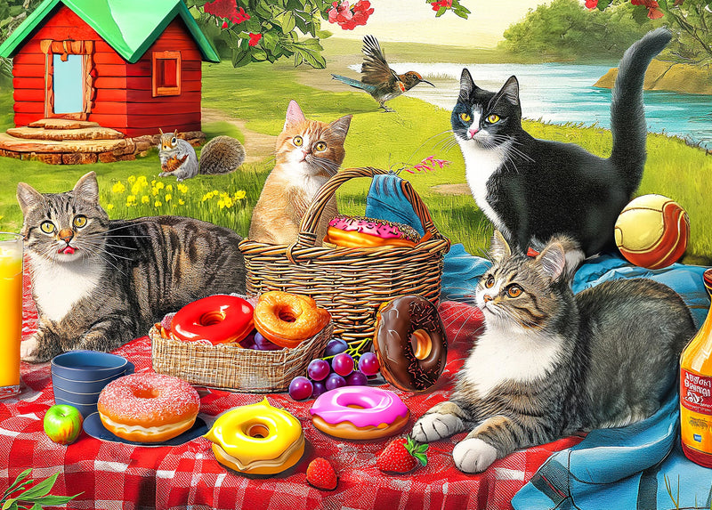 500 Piece Puzzles for Adults - Difficult Jigsaw Puzzles for Adults Challenging - Picnic Kittens and Donuts