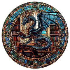 Jollitot Wooden Puzzles Adults Dragon Library Puzzle 505 Pieces Unique Animal Shaped Wood Challenging Jigsaw Puzzles Gifts for Adults 17.3x17.3in