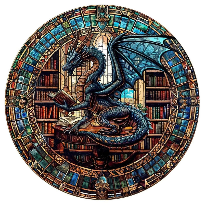 Jollitot Wooden Puzzles Adults Dragon Library Puzzle 505 Pieces Unique Animal Shaped Wood Challenging Jigsaw Puzzles Gifts for Adults 17.3x17.3in