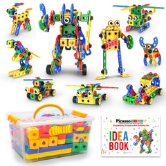 PicassoTiles STEM Learning Toys 201 Piece Building Block Kids Construction Engineering Kit Toy Blocks Children Early Education Playset w/Free IdeaBook Power Drill Clickable Ratchet Age 3+ PTN201